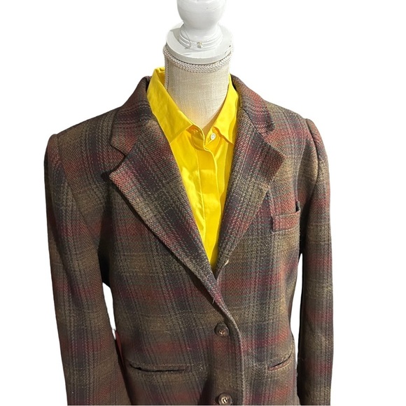 Vtg Eddie Bauer Earth-Toned 2 Button 100% Wool Tweed Blazer Sz LP Check Plaid - Picture 2 of 13